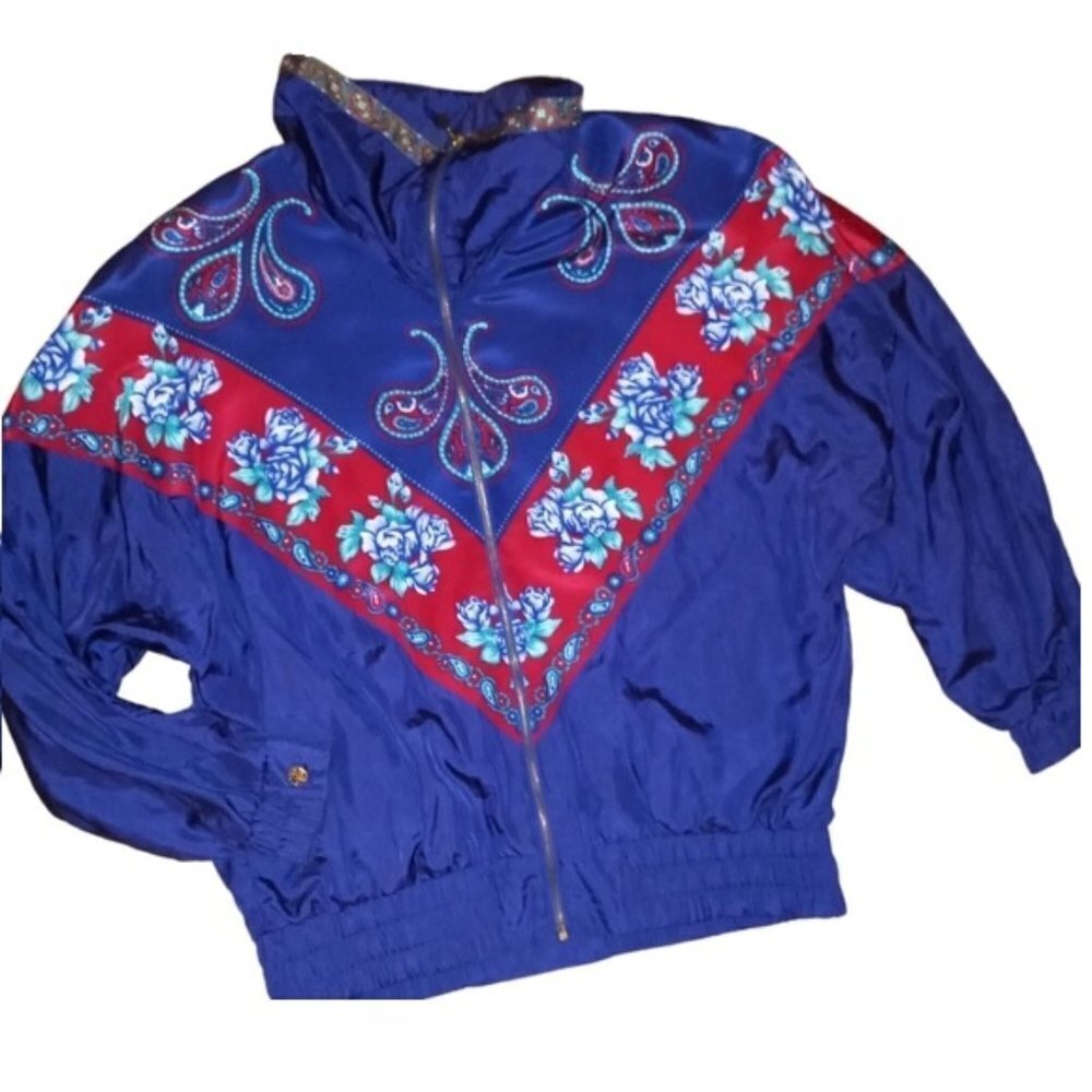 Vintage 90s Colorful Jacket Shoulder Pads Oversized Shoulders Large